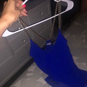 Blue tank with gold chains